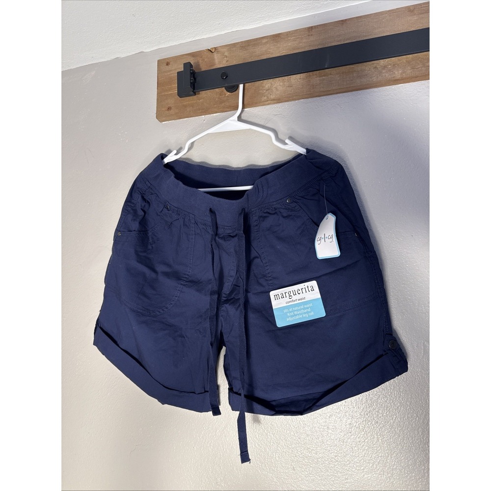 NWT Cg Cg Marguerita Comfort Waist Shorts Womens Large Navy Blue Adjustable Roll